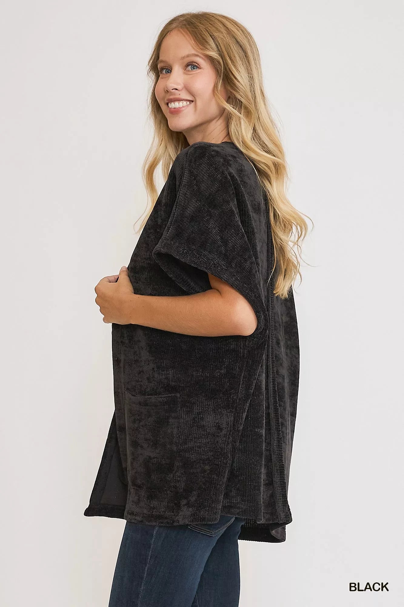 Open Front Knit Cardigan with Front Pockets