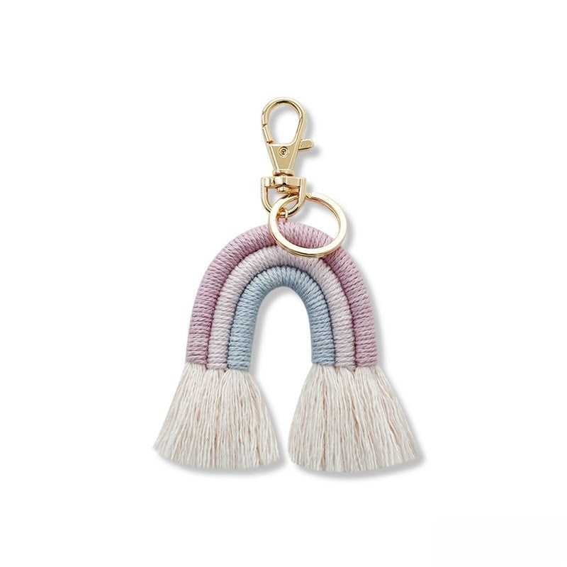 Handcrafted Rainbow Tassel Necklace with U-Shaped Pendant