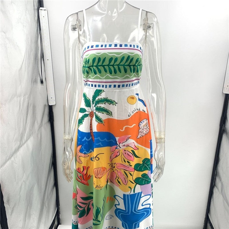 Sleeveless Swing Dress with Printed Camisole Top