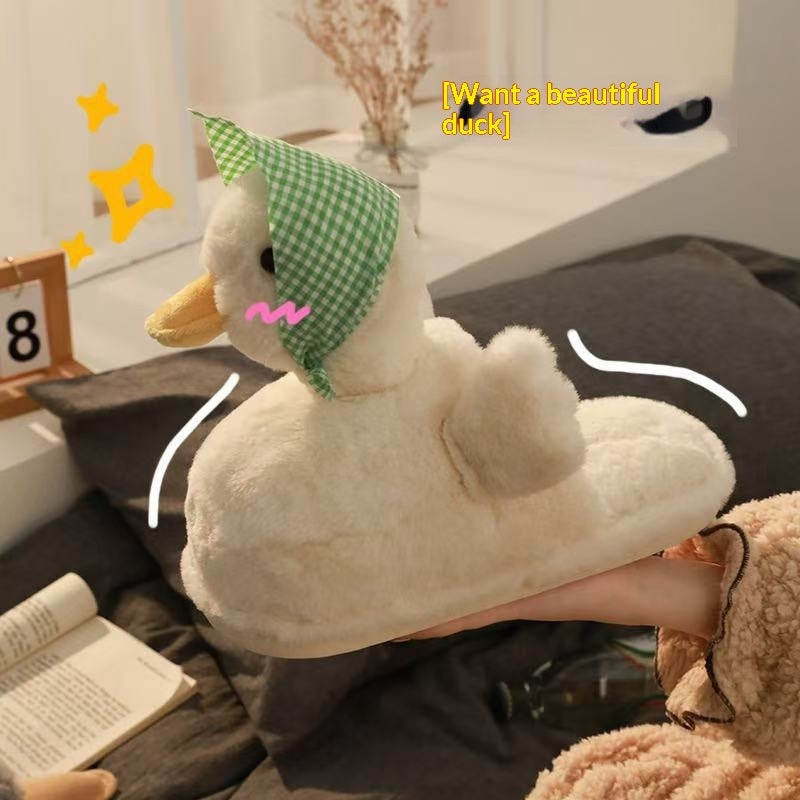 Women's Cute Duck Cartoon Slippers - Cozy Furry Non-Slip Indoor House Shoes