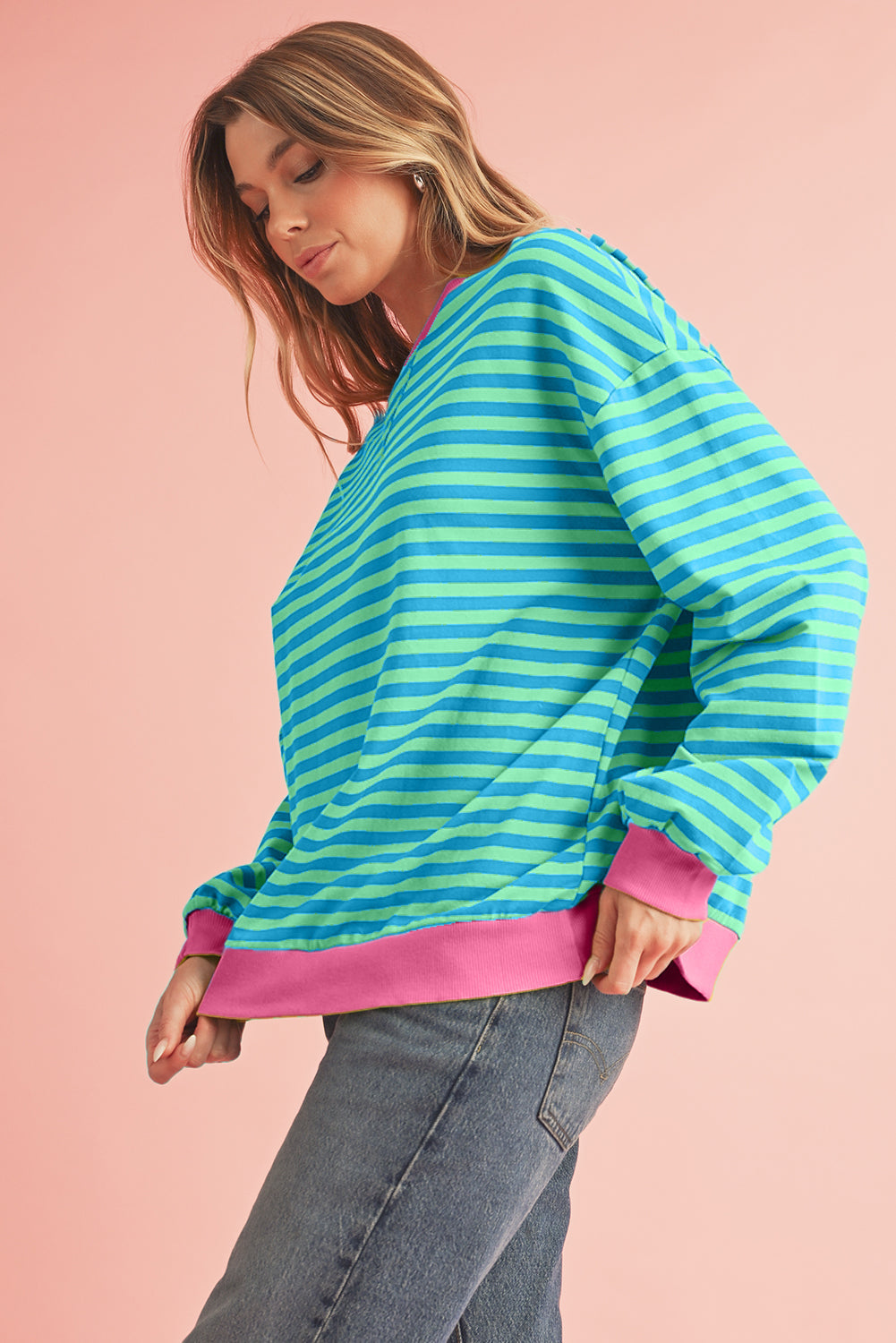 Black Stripe Contrast Edge Cross Seam Oversized Sweatshirt