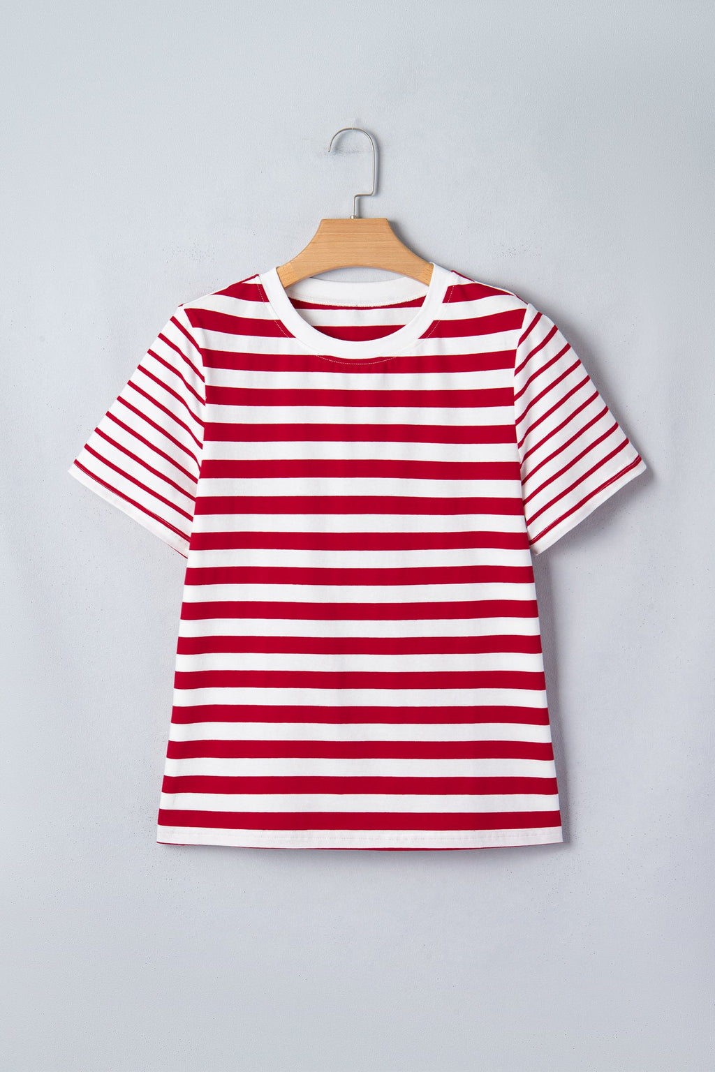 Red Stripe Patchwork Round Neck T Shirt