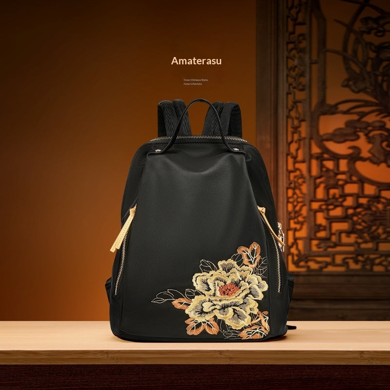 Chinese Embroidered Nylon Backpack Ethnic Style Lightweight Travel Bag