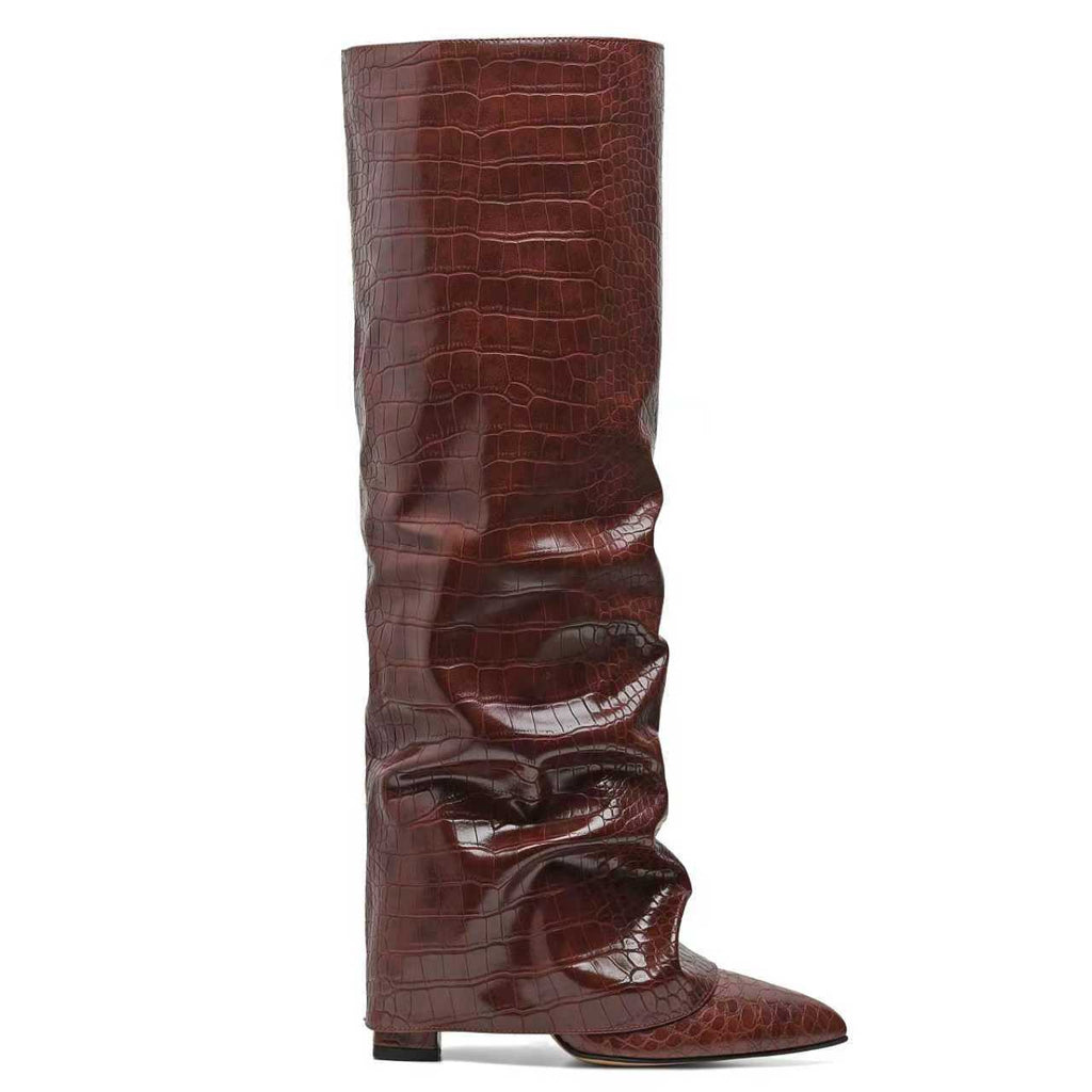 Women's Chunky Heel High-Top Over-the-Knee Boots | Buckle Pointed Toe PU Leather