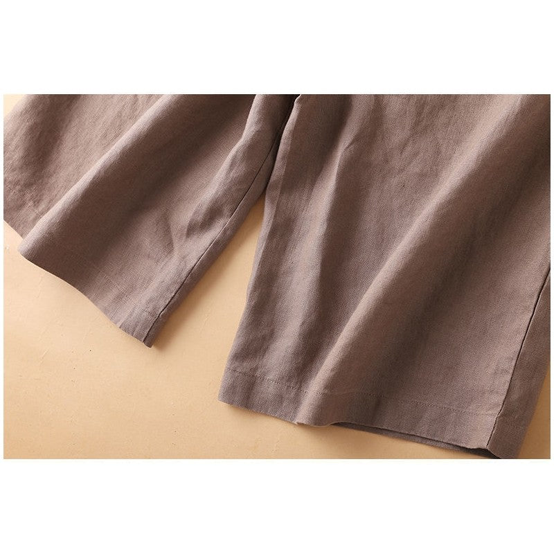 Women's Cotton And Hemp Loose Fit High Waist Wide Leg Elastic Shorts
