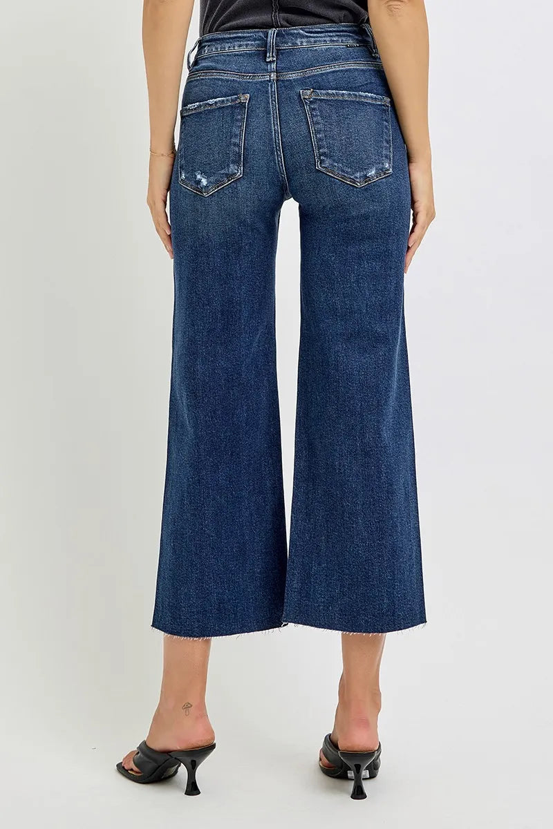 Full Size High Rise Crop Wide Button Up Jeans Plus Size