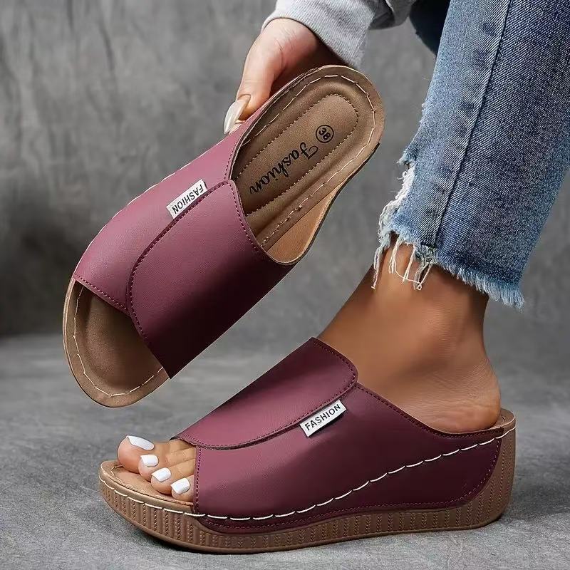 Women's Plus Size Chunky Sole Open Toe Slippers – Casual PU Slides