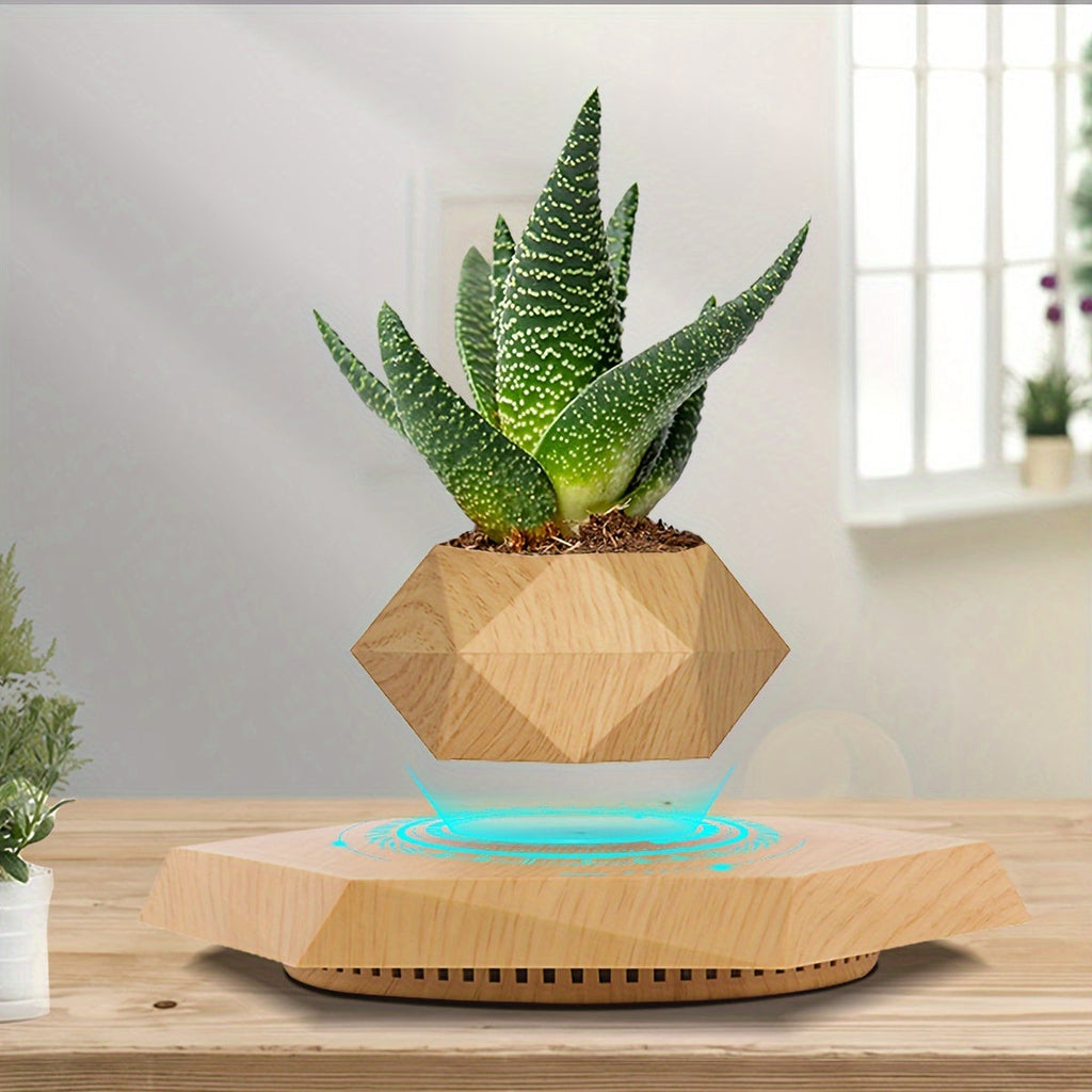 Magnetic Levitating Plant Pot – Rotating Floating Geometric Bonsai Planter Indoor