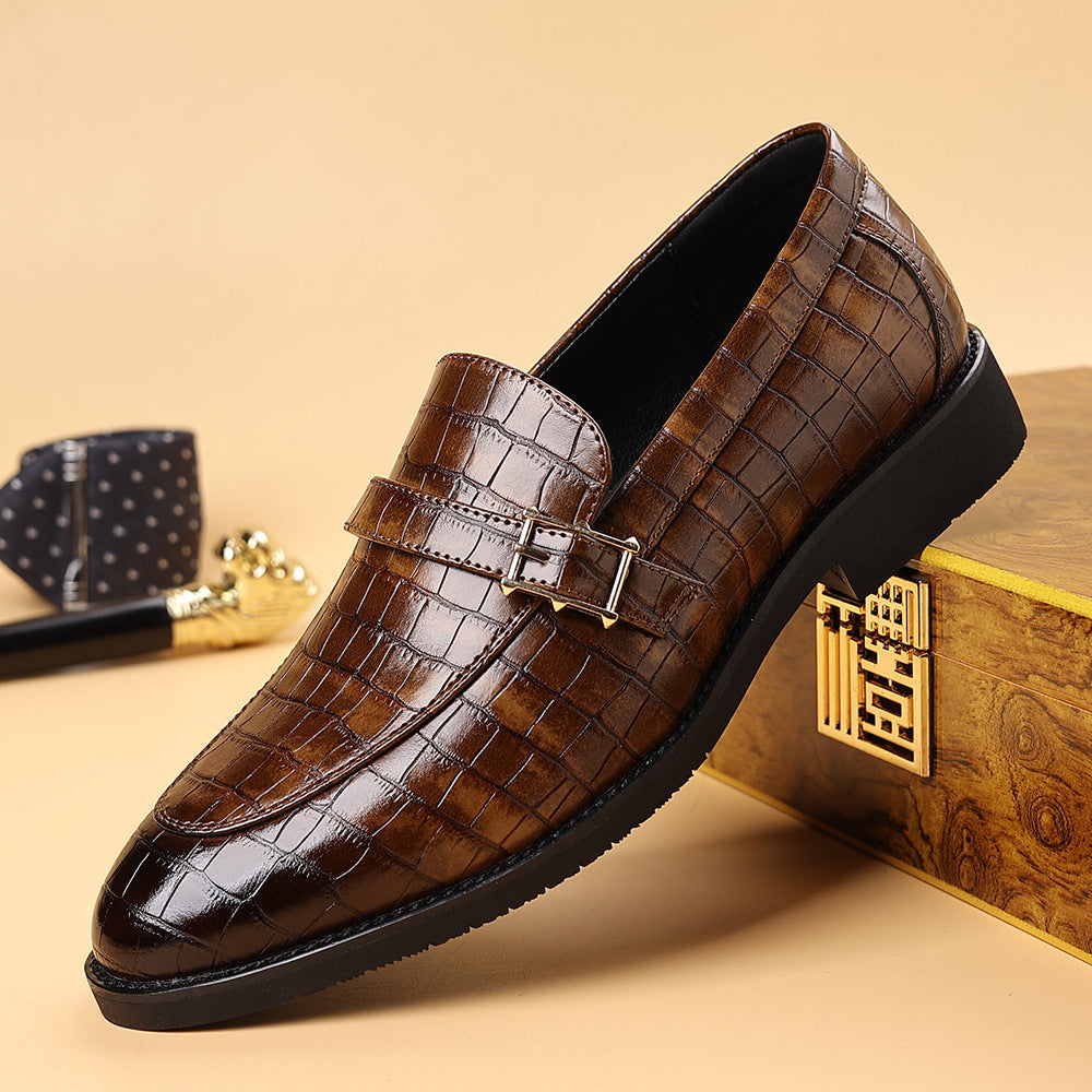 Men's Pointed Toe Leather Dress Shoes - Slip-On Business Casual Loafers