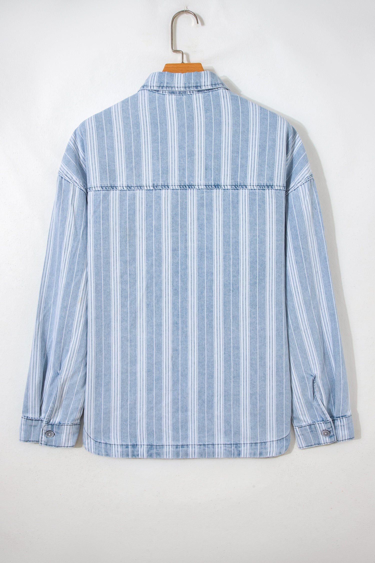 Sky Blue Stripe Boyfriend Chest Pocket Classic Denim Shacket