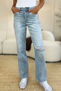 Full Size High Waist Distressed Straight Jeans