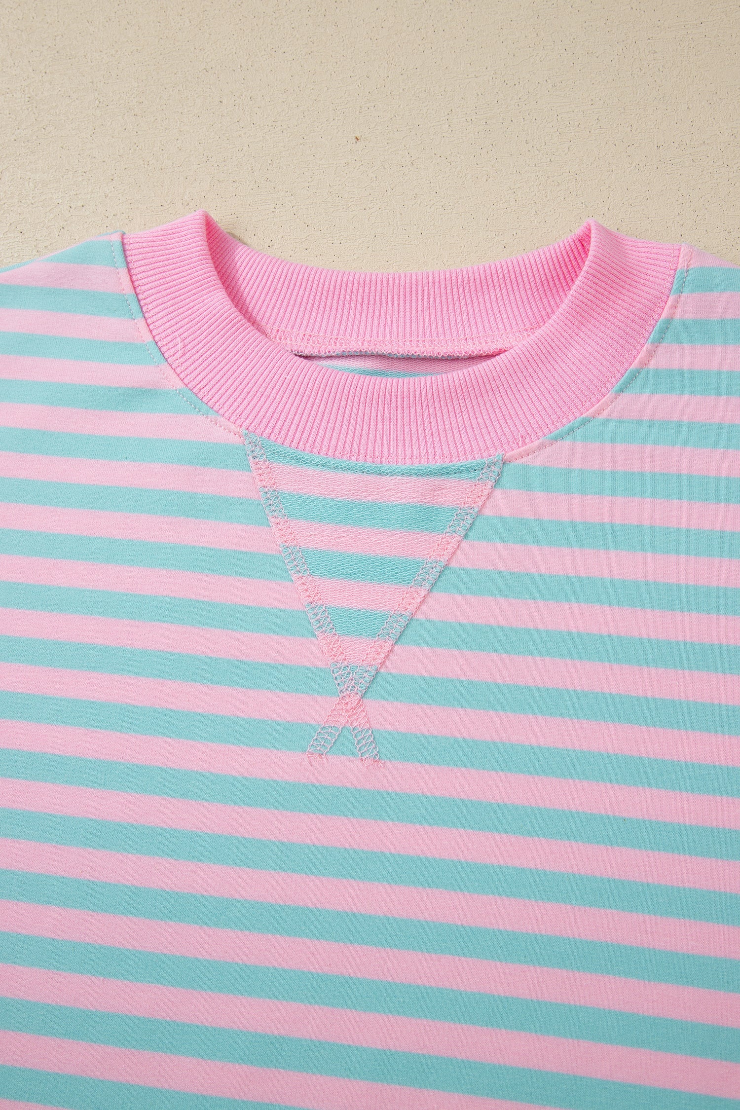 Pink Stripe Color Block Detail Long Sleeve Pullover Elastic Waist Pull On Shorts 2pcs Set
