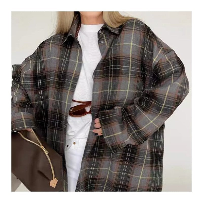 Relaxed Fit Plaid Long Sleeve Shirt