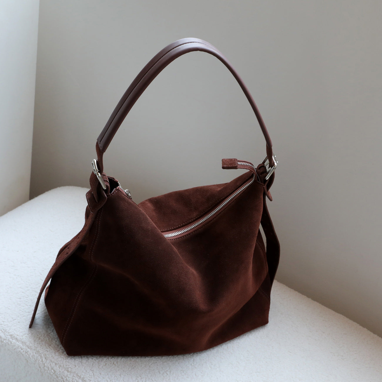 Women's Suede Underarm Shoulder Bag – Soft Structured Crossbody Handbag | Khaki, Caramel, Coffee