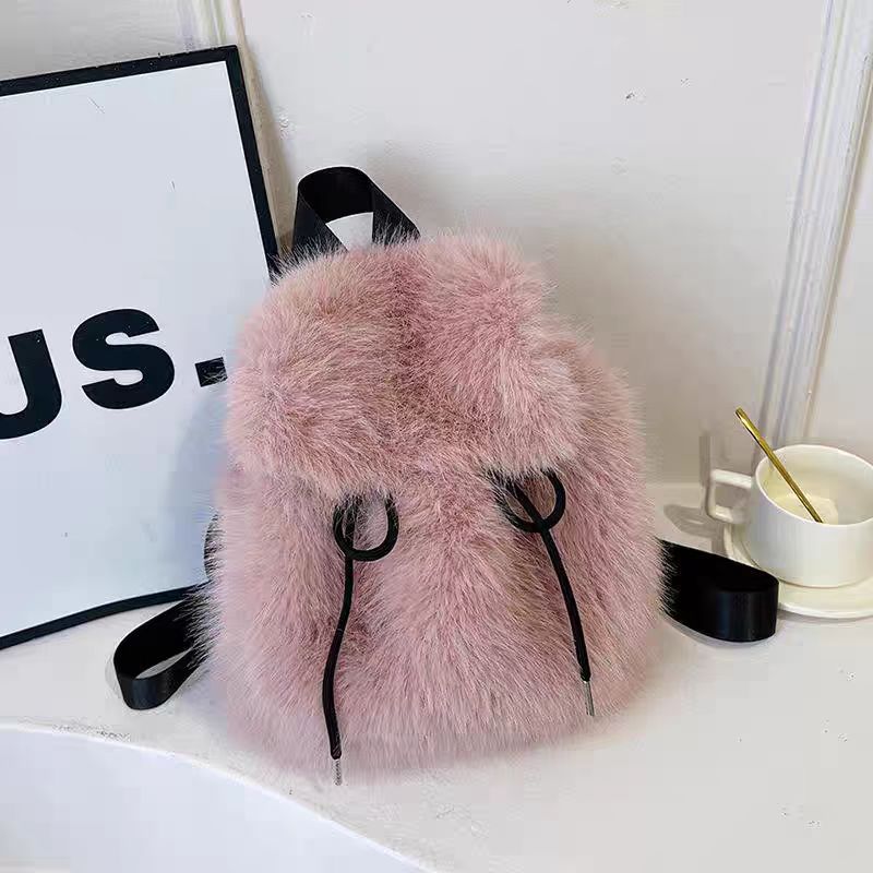 Plush Drawstring Flap Backpack