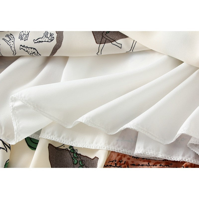 Vintage Floral Print Chiffon A-Line Maxi Skirt