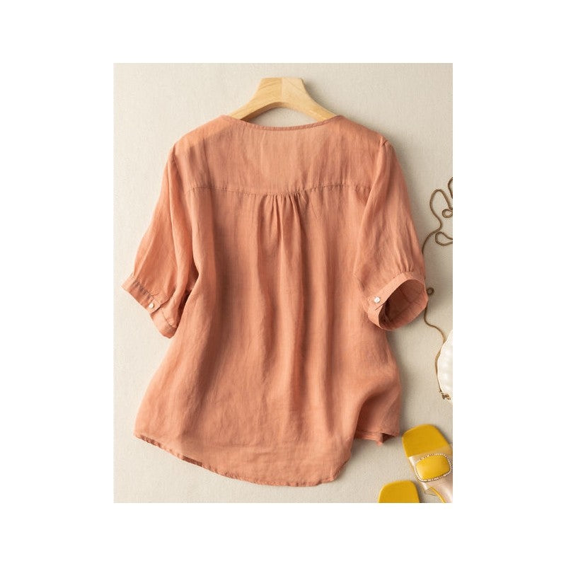 Loose And Skinny Cotton Linen Short-Sleeved T-Shirt