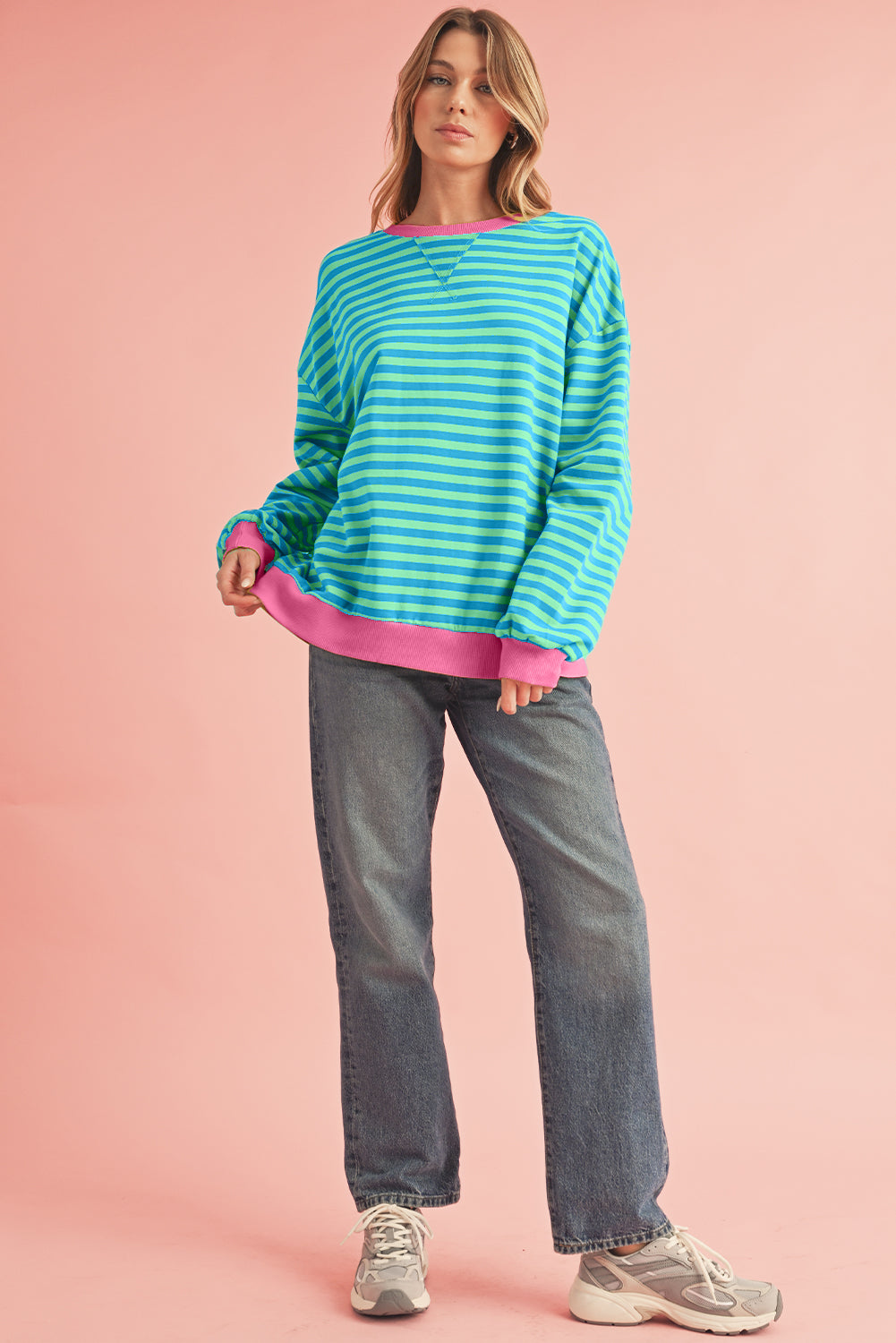 Black Stripe Contrast Edge Cross Seam Oversized Sweatshirt