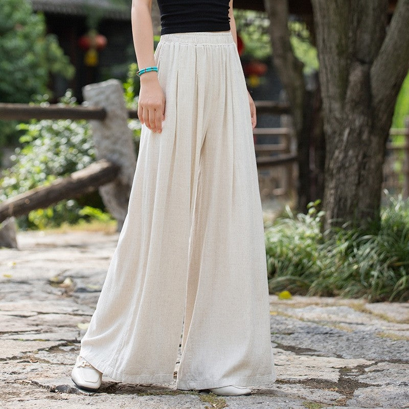 Elastic Waist Wide Leg Pants In Solid Color
