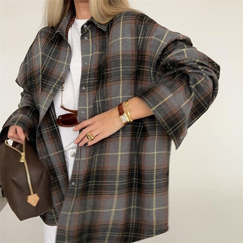 Relaxed Fit Plaid Long Sleeve Shirt