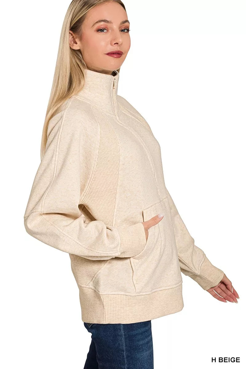 Half Zip Fleece Sweatshirt with kangaroo Pocket
