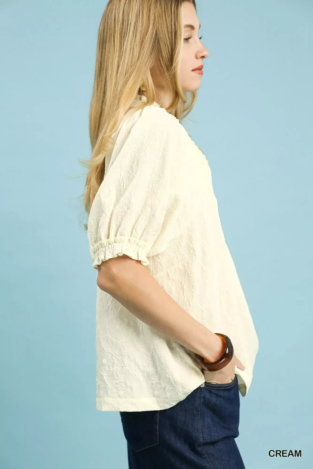 Textured Smocked Peasant Top