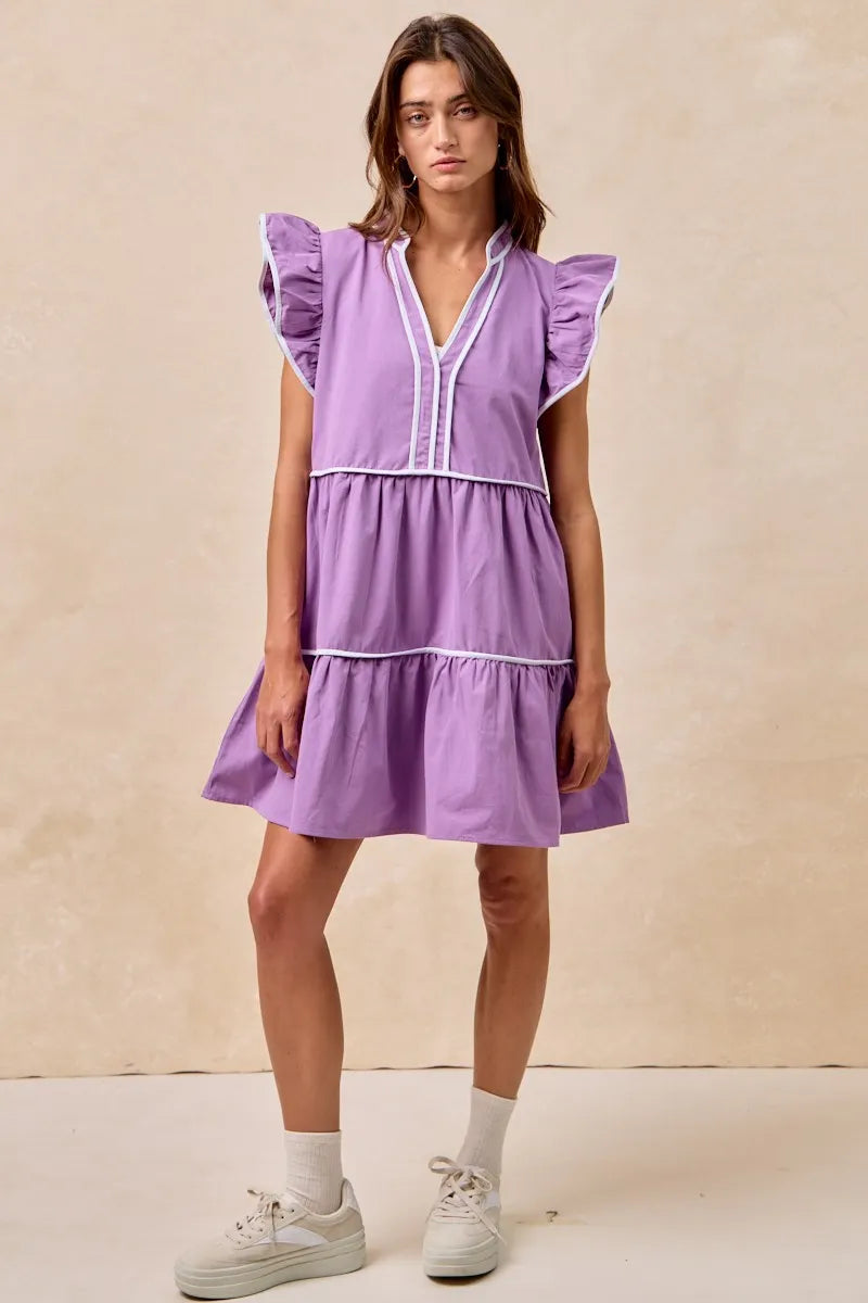 Gameday Theme Contrast Binding Ruffled Dress