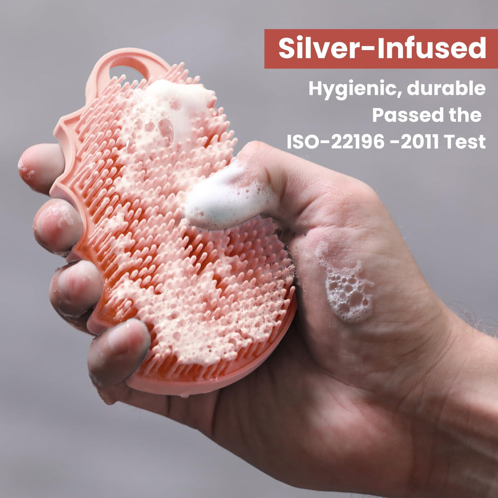 iTokGok Silicone Body Scrubber Silver-Infused Dual-Sided 3-in-1 Pink