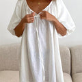 Relaxed Fit Bubble Sleeve Nightgown with Front Tie