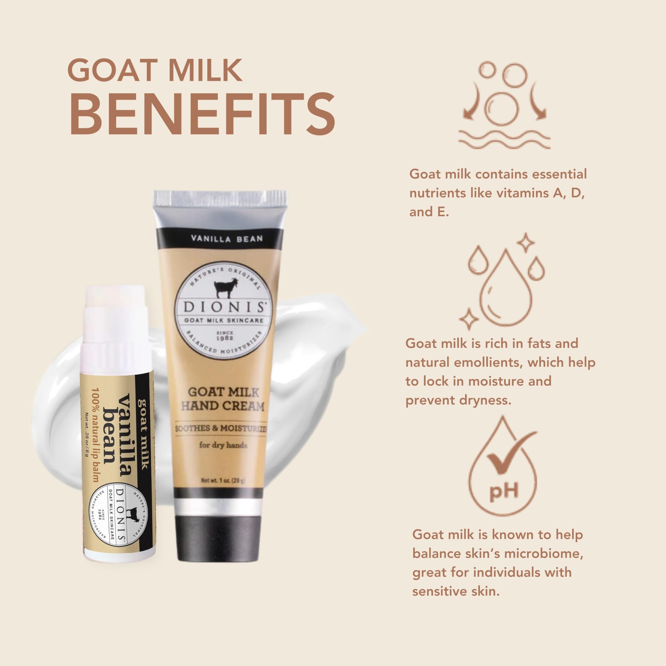 Dionis Vanilla Bean Goat Milk Lip & Hand Set
