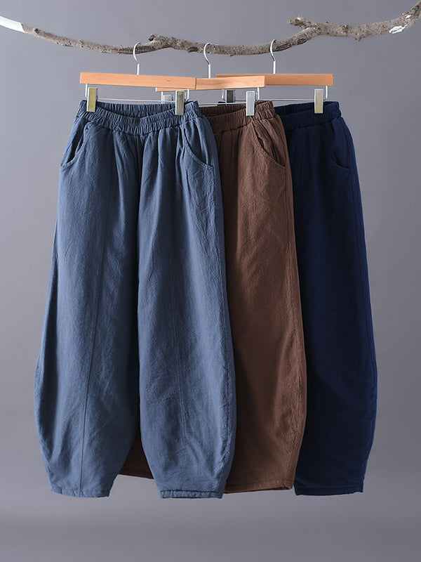 Casual Loose Keep Warm Elasticity Solid Color Casual Pants Bottoms