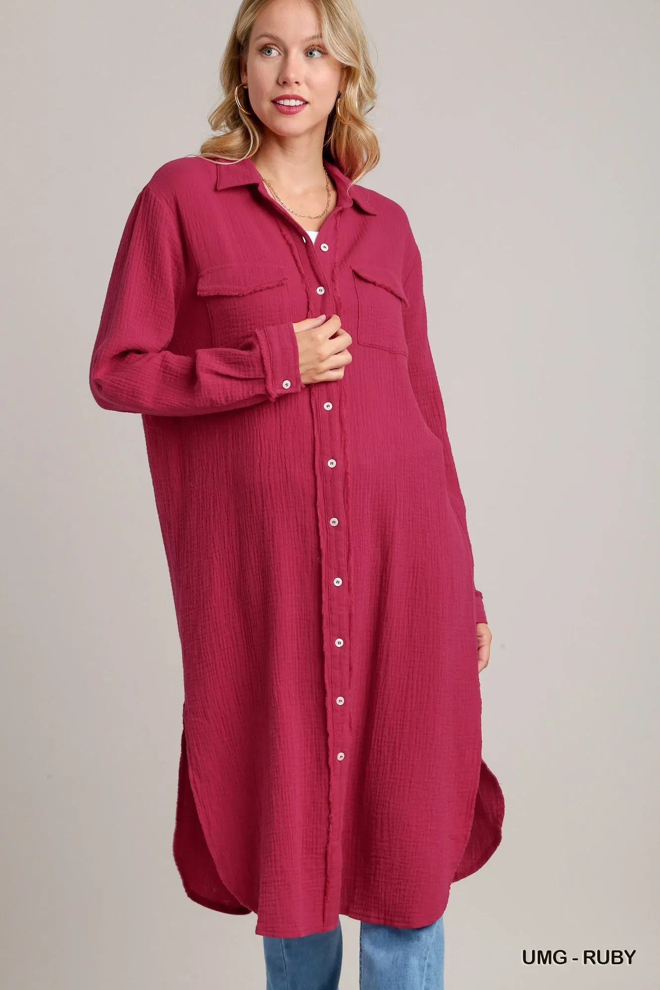 Cotton Gauze Button Down Shirt Dress