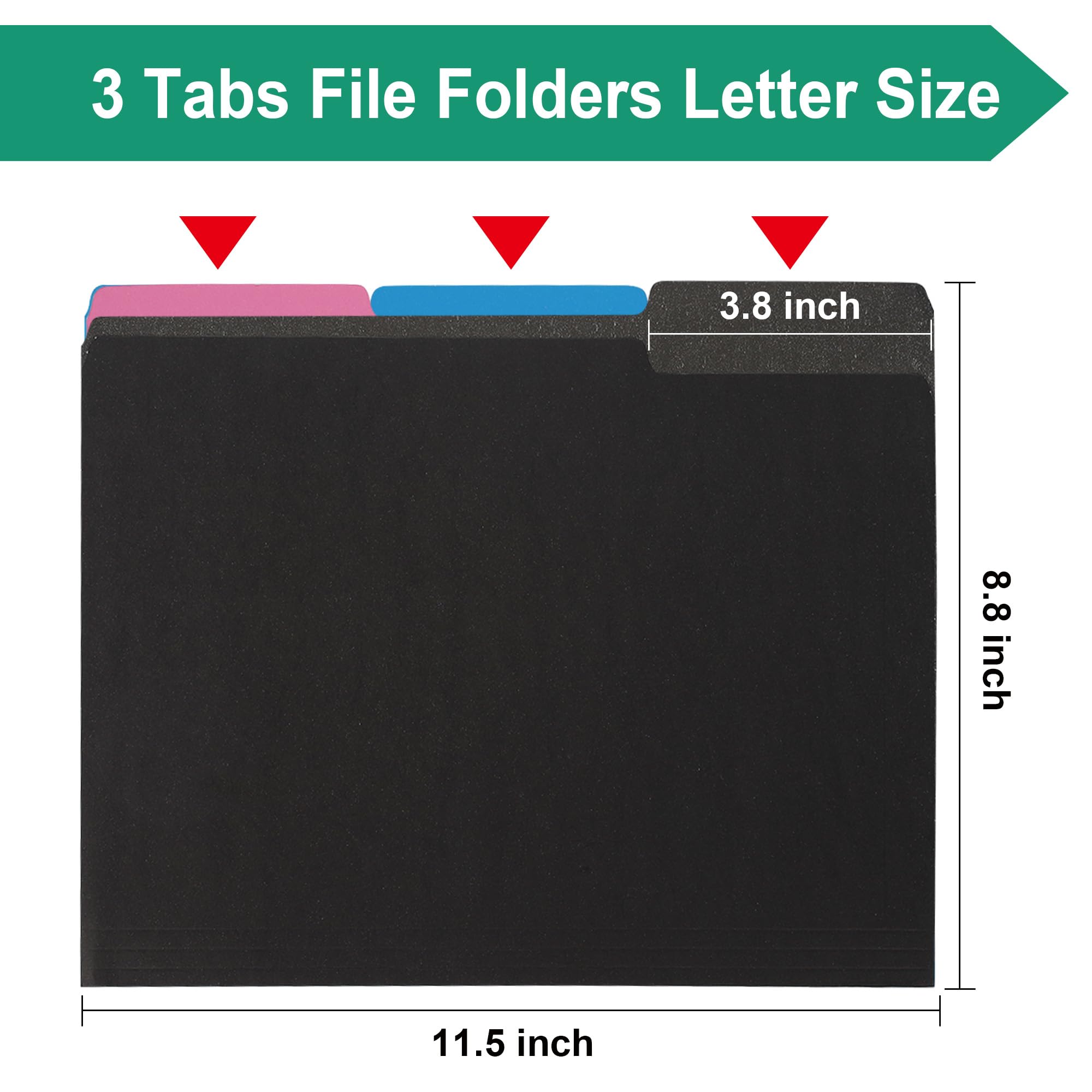 pmybupo 18-Pack Black Letter Size File Folders 1/3 Cut Tab Paper