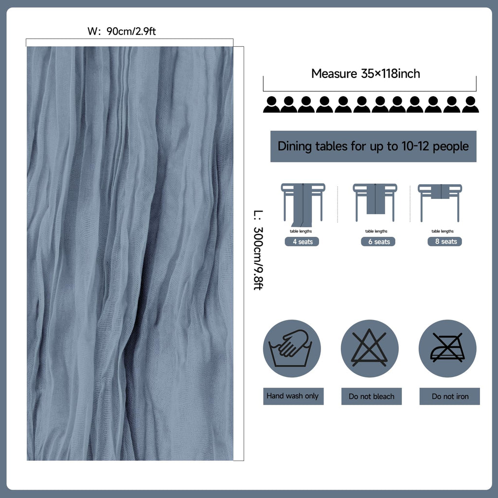ZKPMJH 6PCS Dusty Blue Cheese Cloth Table Runner 35x120in Rustic Sheer