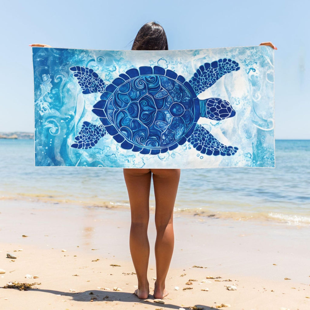 Lornarta Oversized Beach Towel 55x27in Sea Turtle Quick Dry Soft Polyester