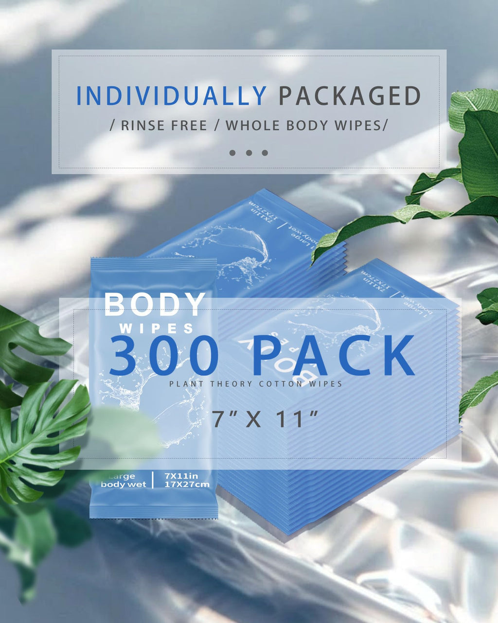 FUMMI 300 Pack Large Body Wipes Moisturizing No Rinse Bath Wipes Unscented