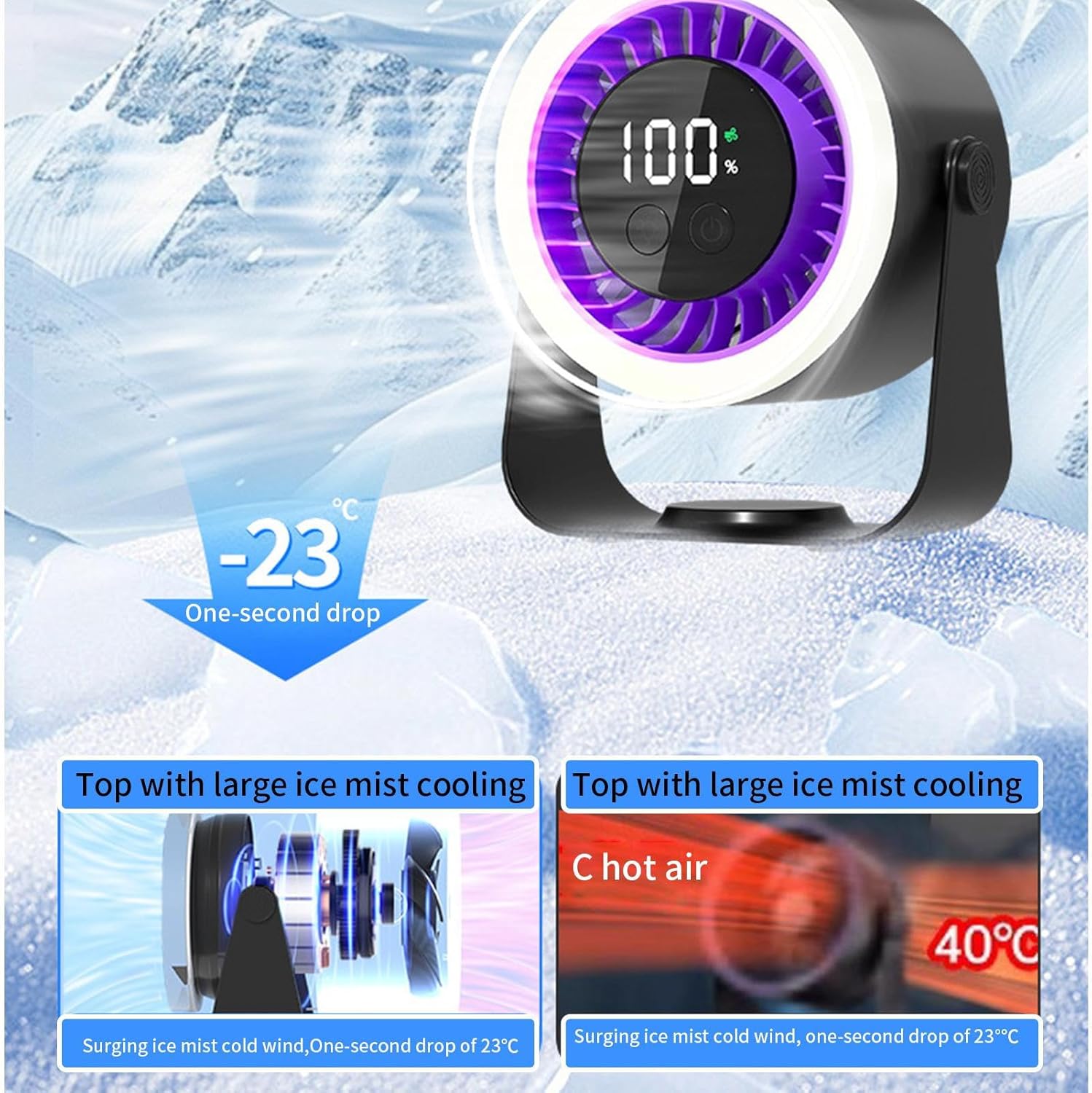 Portable Desk Fan | USB Rechargeable with 10-Speed Quiet Operation | Compact Design for Efficient Cooling
