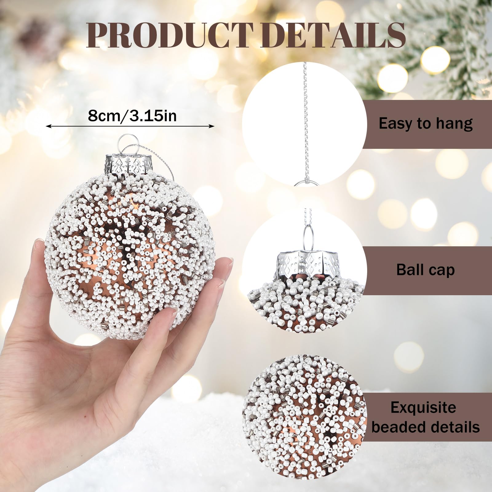 Soulchen 6 Pcs Vintage Metallic Glass Christmas Tree Ornaments 3.15in Brown