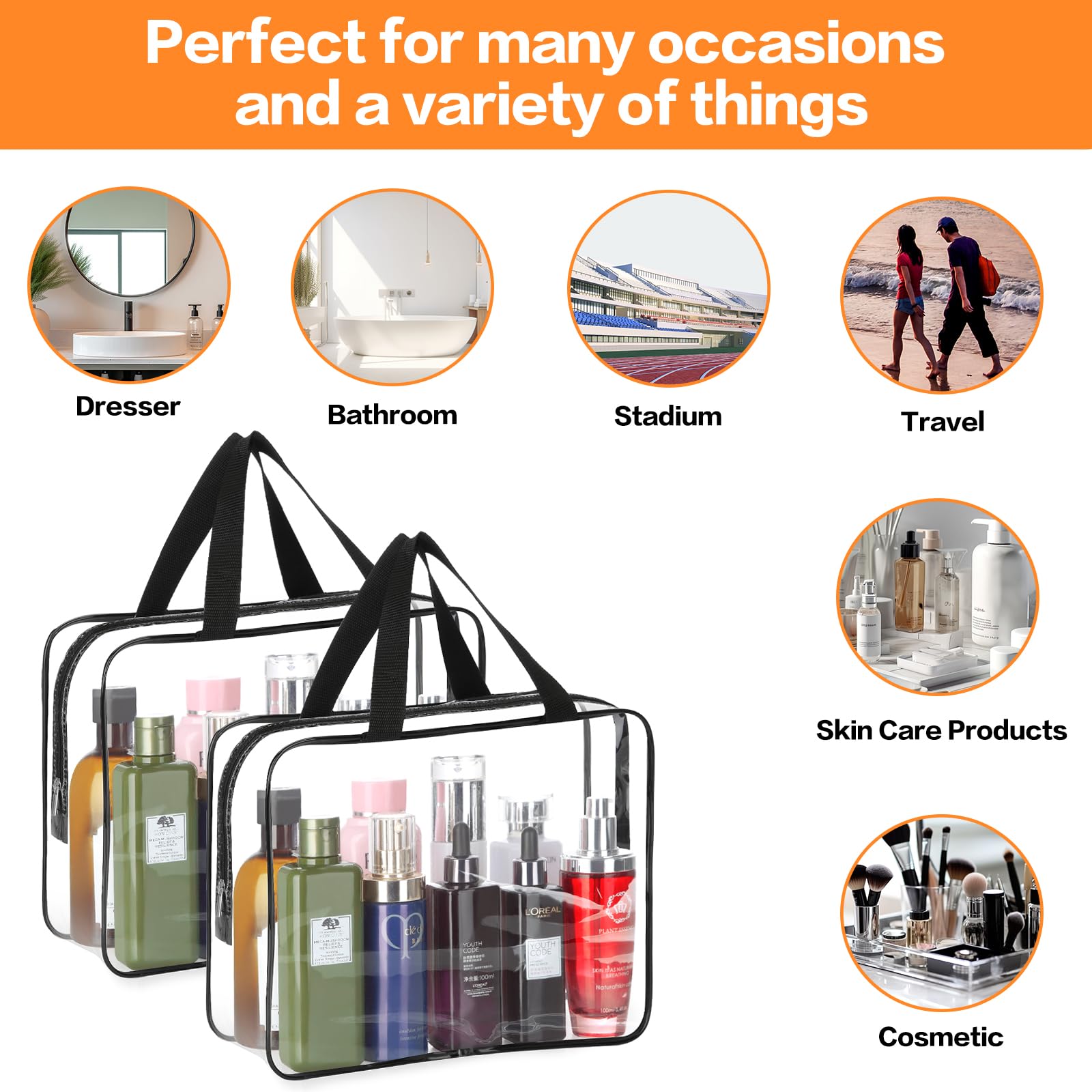 HAOGUAGUA 2-Piece Large Clear Waterproof Makeup Cosmetic Organizer Bag
