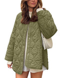 Flygo Women's Oversized Quilted Lightweight Puffer Jacket Green Size L