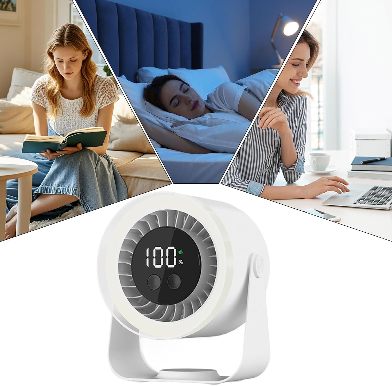 Portable Desk Fan | USB Rechargeable with 10-Speed Quiet Operation | Compact Design for Efficient Cooling