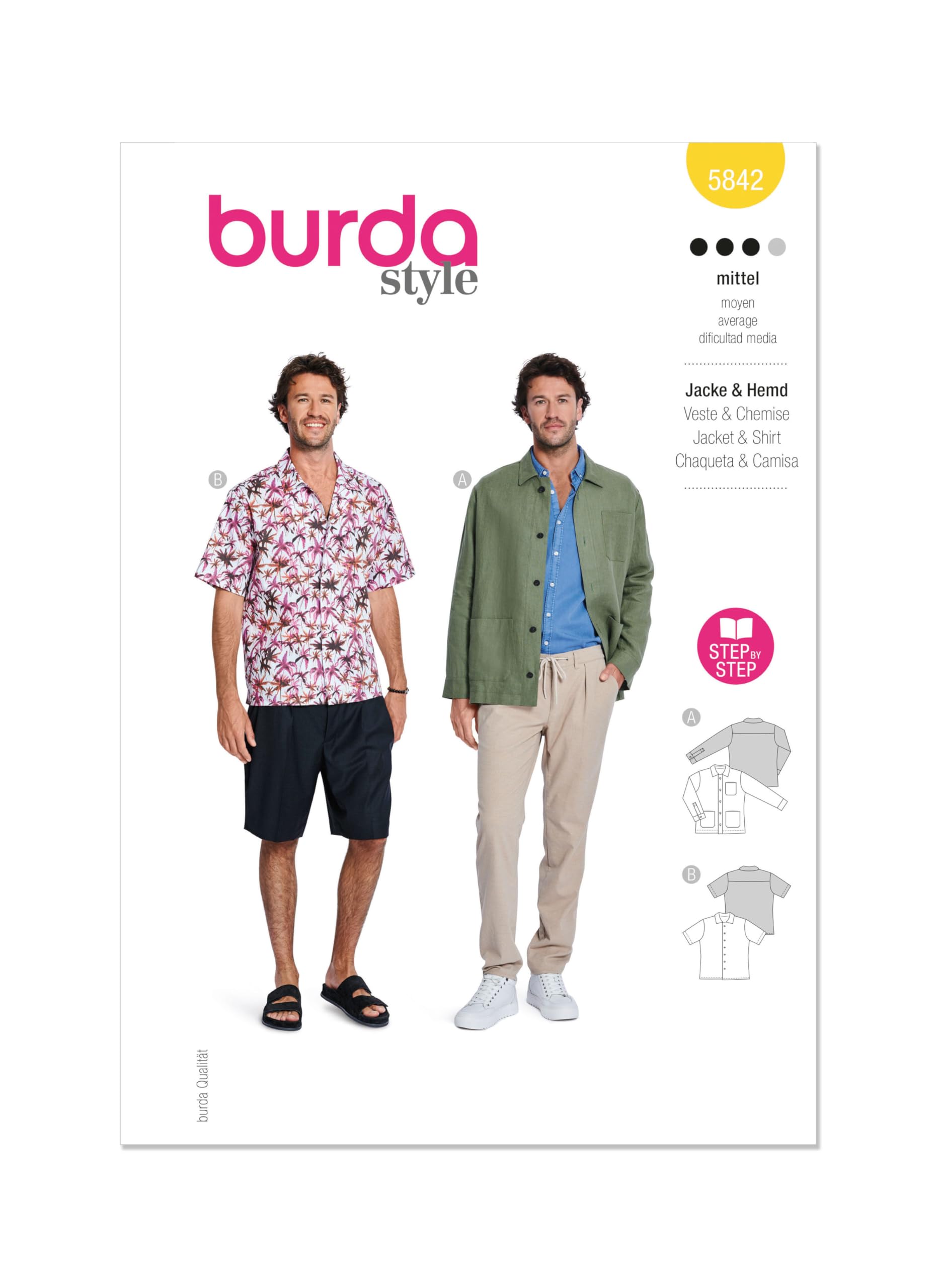 Burda Style Men's Casual Shirt Sewing Pattern B5842 Sizes 38-48