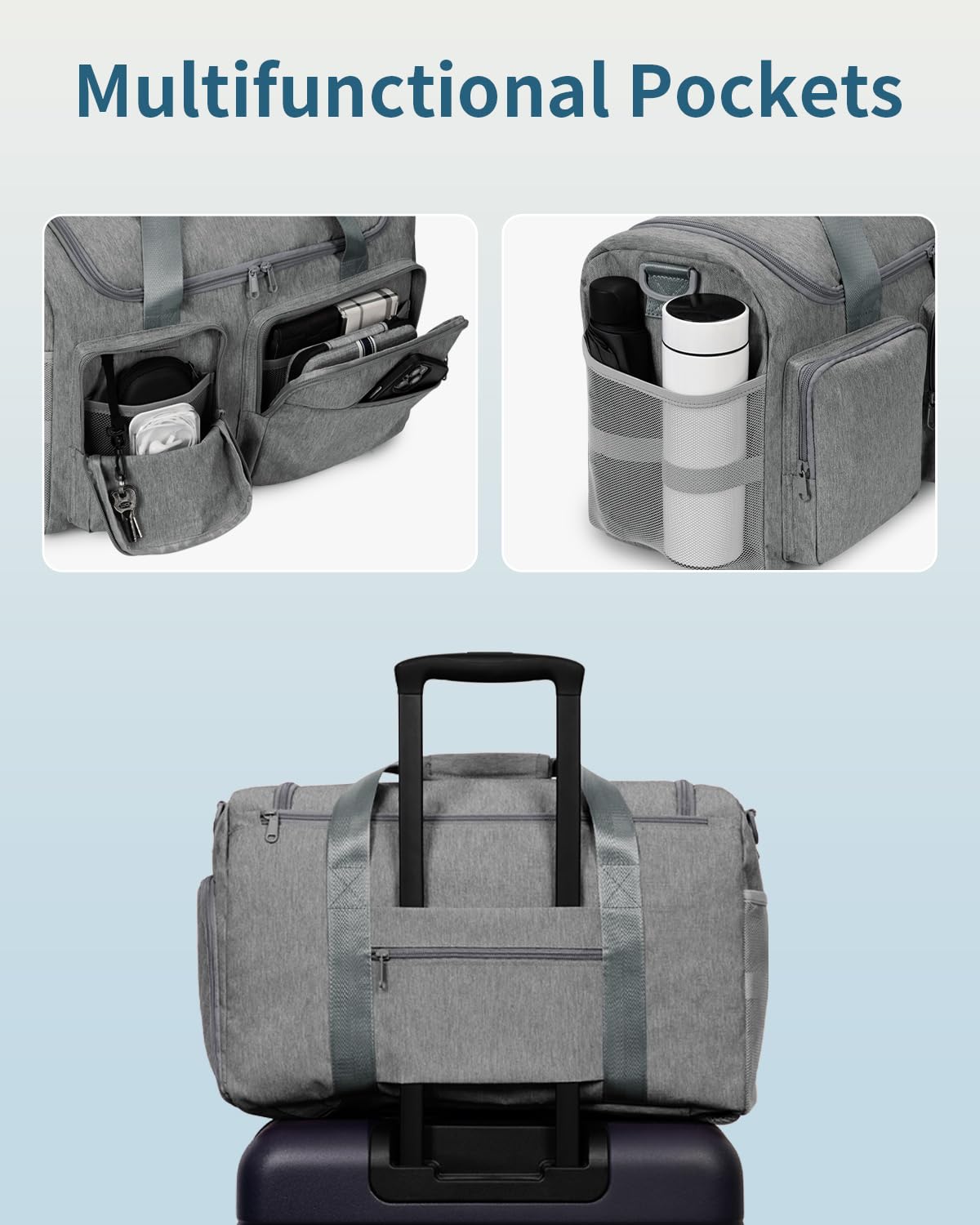 sportsnew Travel Duffel Bag 27L Gym Shoe Compartment Grey Medium Size