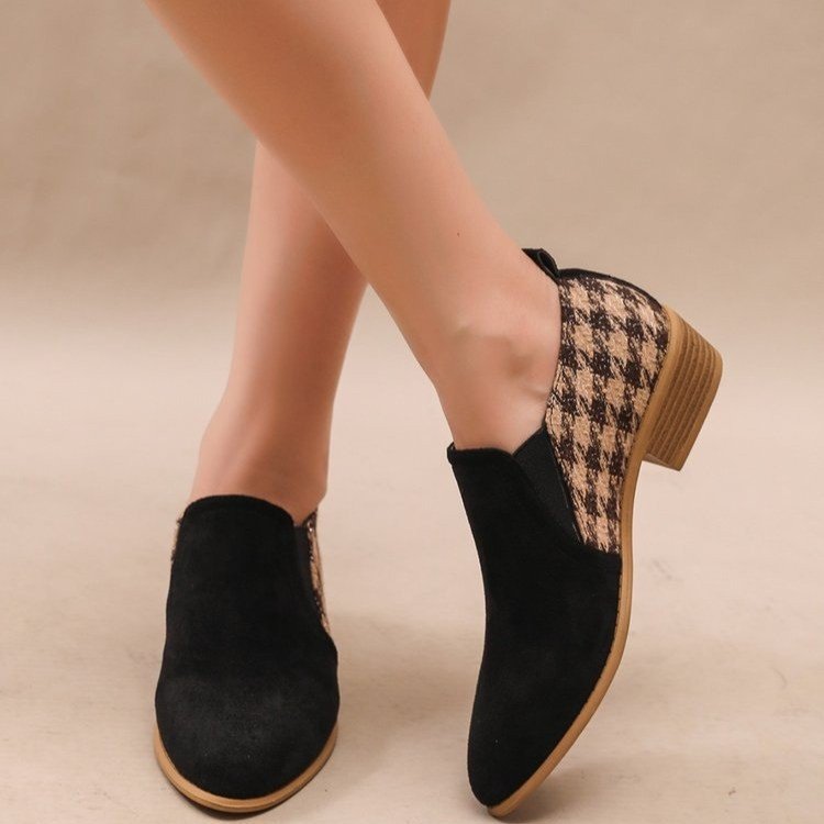 Women's Retro Color-Block Slip-On Shoes | Suede Mid Heel Dress Shoes