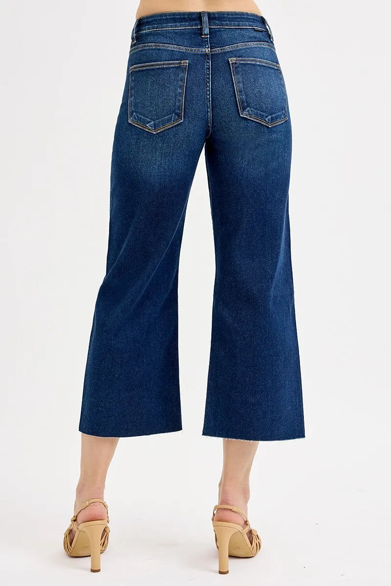 Full Size Tummy Control High Rise Crop Wide Jeans Plus Size