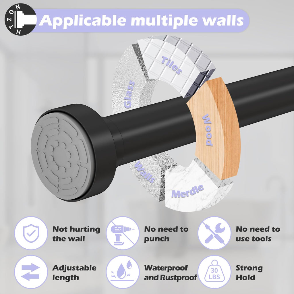 HTZON Adjustable Tension Shower Curtain Rod 34-43in Black Heavy Duty Iron