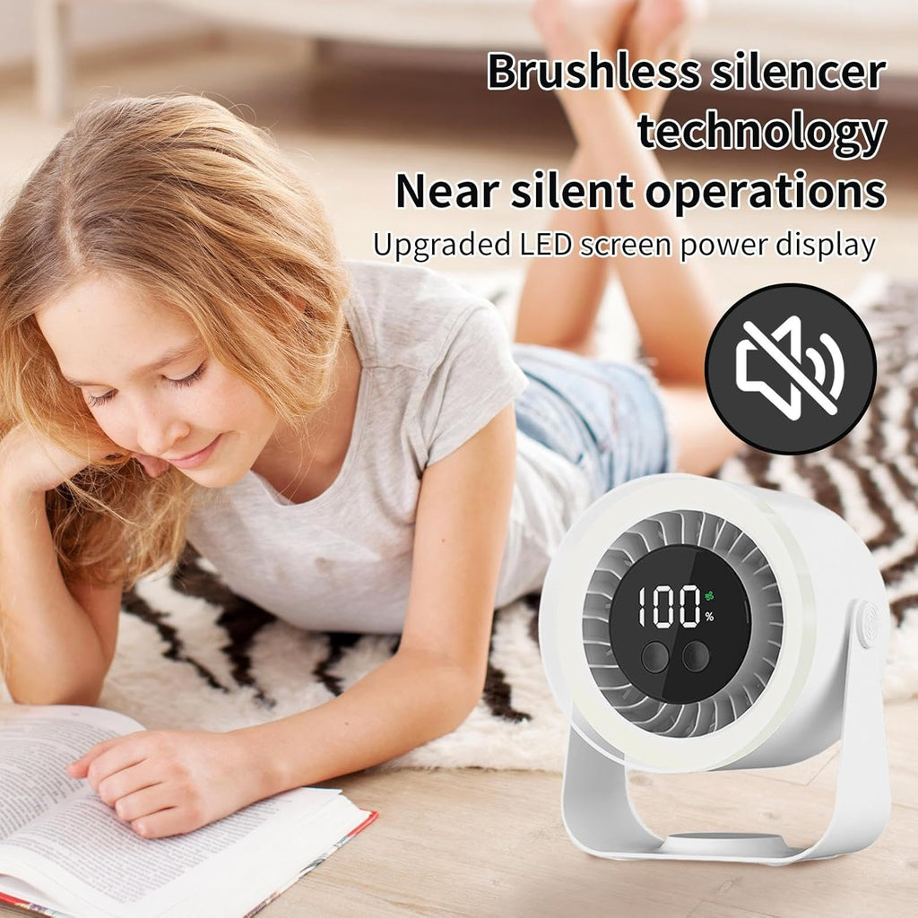 Portable Desk Fan | USB Rechargeable with 10-Speed Quiet Operation | Compact Design for Efficient Cooling