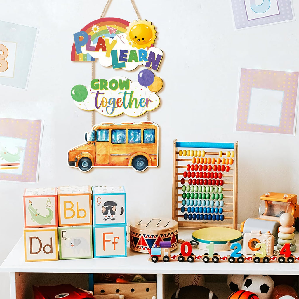 Aryroi Rainbow Wooden Classroom Door Sign School Decor 11.42x11.42 Yellow White