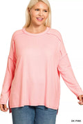 Full Size Melange Hacci Exposed Seam Hi-low Tee Plus Size