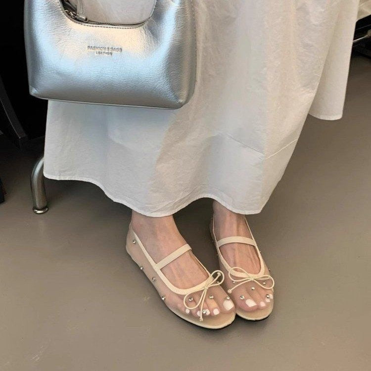Women's Rhinestone Mesh Ballet Flats | Slip-On Round Toe Flat Shoes